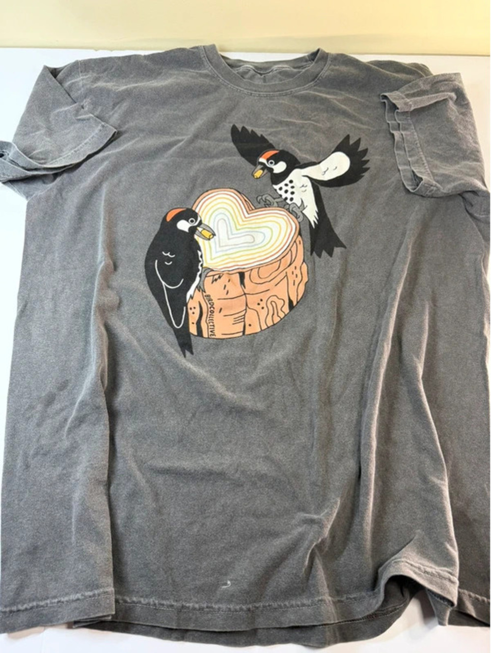Bird Collective Size XL Grey Acorn Woodpecker Pride Graphic T-Shirt